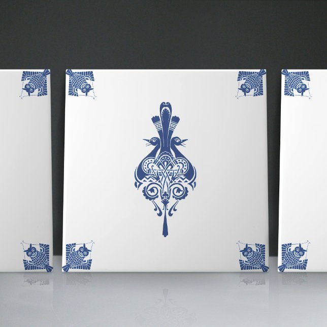 Early Art Nouveau Dutch Delft Blue Creatures Ceramic Tile (Creator Uploaded)