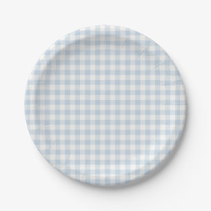Early Autumn Classic Gingham Dusty Blue Paper Plate