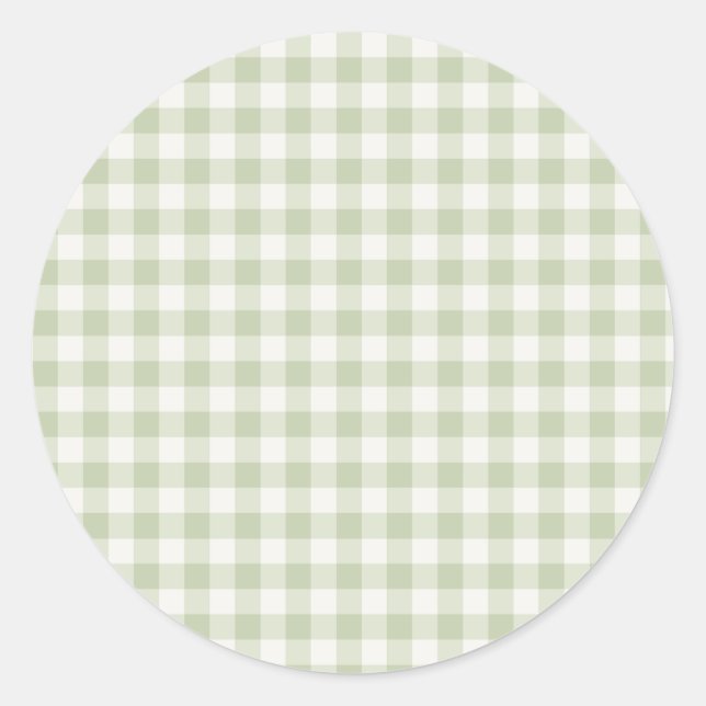 Early Autumn Classic Gingham | Soft Olive Round Sticker (Front)