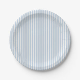 Early Autumn Refined Stripes   Dusty Blue Paper Plate