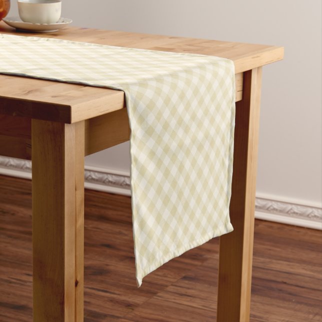 Early Autumn Retro Gingham | Golden Wheat  Short Table Runner (In Situ)