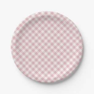 Early Autumn Retro Gingham Muted Rose Paper Plate