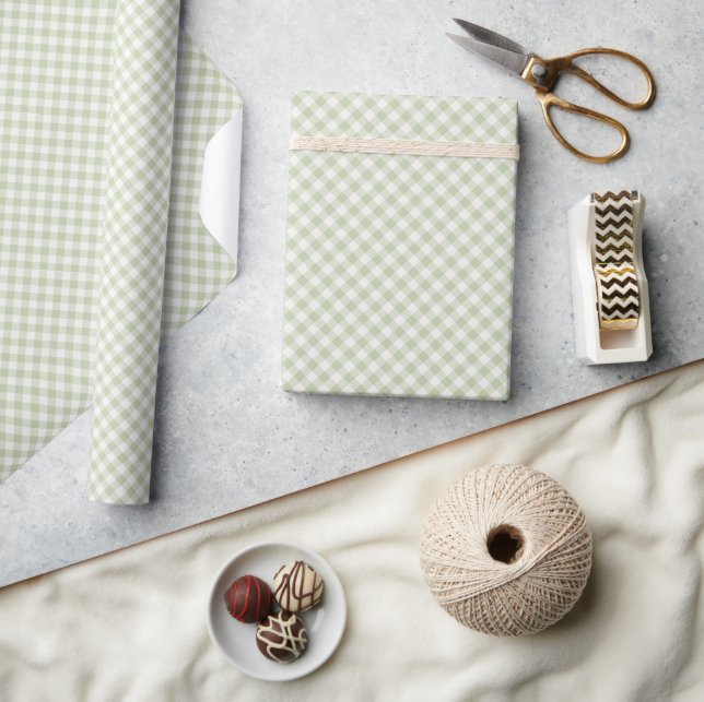 Early Autumn Retro Gingham | Soft Olive Wrapping Paper (Crafts)