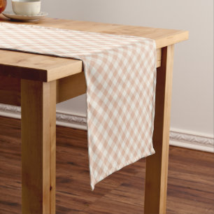 Early Autumn Retro Gingham Warm Apricot Short Table Runner