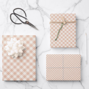 Early Autumn Retro Gingham   Warm Apricot Wrapping Paper Sheet