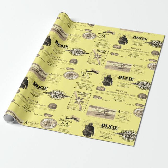Early Aviation Aeroplane Biplane Wrapping Paper (Unrolled)