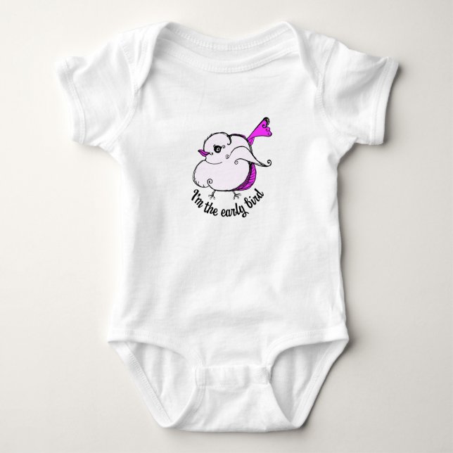 Early Bird Illustration Baby Bodysuit (Front)
