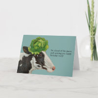Early birthday card with cow and cabbage