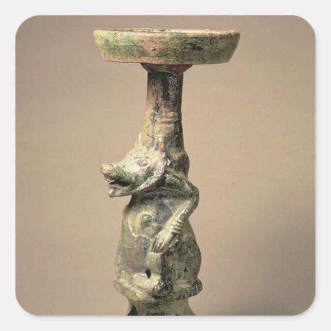 Early Chinese pottery lamp, tomb artefact Square Sticker (Front)