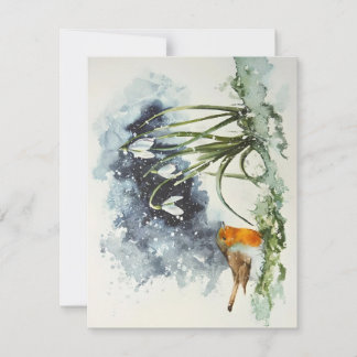 Early Crocus And Bird In Snow Watercolors Holiday Card