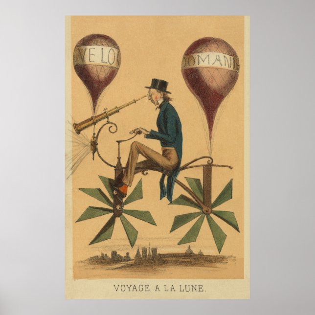 Early FLIGHT Illustration Balloon Cycle Art Poster (Front)