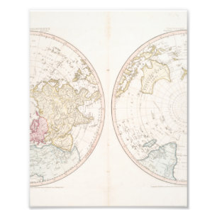 Early Map 1790 of Northern Southern Hemispheres Photo Print