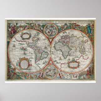 Early map ,amazing colour and painting , poster