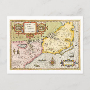 Early Map of Virginia and Florida Postcard