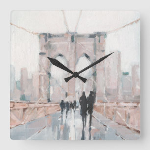 Early Morning Stroll - New York Square Wall Clock