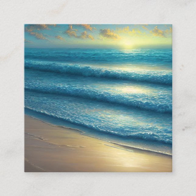 Early Morning Sunrise over a Deserted Beach Square Business Card (Front)