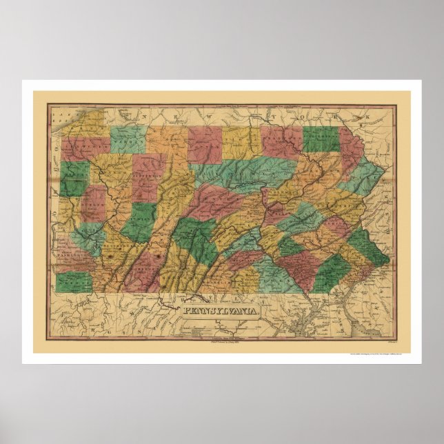 Early Pennsylvania Railroad Map 1829 Poster (Front)