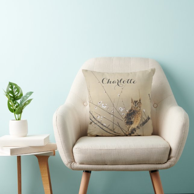 Early Plum Blossoms by Nishimura Goun, Owl Art Cushion (Chair)