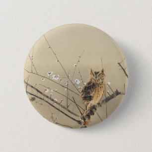 Early Plum Blossoms by Nishimura Goun, Vintage Owl 6 Cm Round Badge
