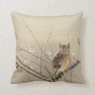 Early Plum Blossoms by Nishimura Goun, Vintage Owl Cushion