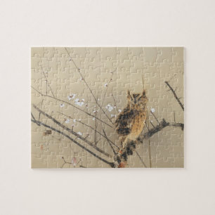 Early Plum Blossoms by Nishimura Goun, Vintage Owl Jigsaw Puzzle