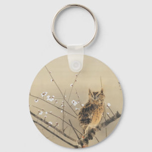 Early Plum Blossoms by Nishimura Goun, Vintage Owl Key Ring