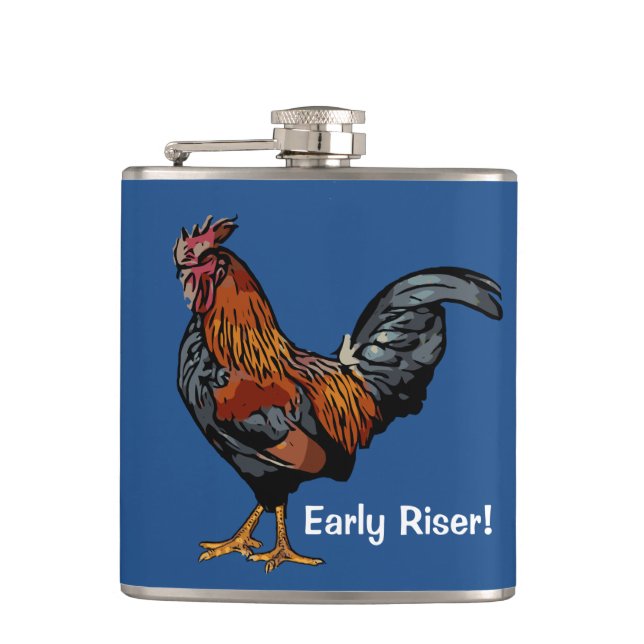 Early Riser Blue Rooster Flask (Front)