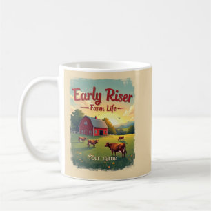 Early Riser Retro Farm Barn Scene Coffee Mug