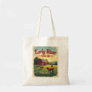 Early Riser Retro Farm Barn Scene Tote Bag