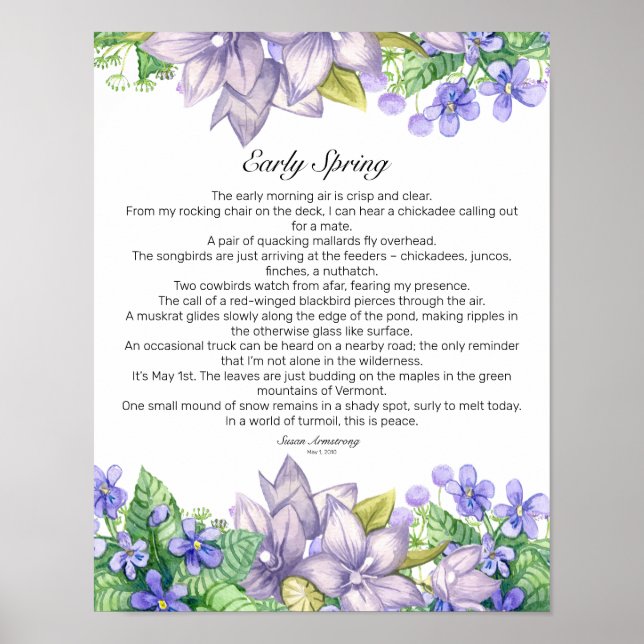 Early Spring in Vermont Poem Poster (Front)