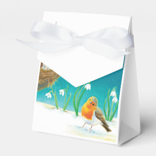 Early Spring Nesting Red Robin Bird & Snowdrops Favour Box
