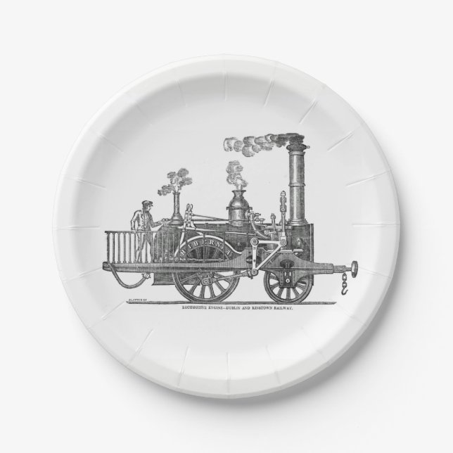 Early Steam Locomotive Paper Plate (Front)