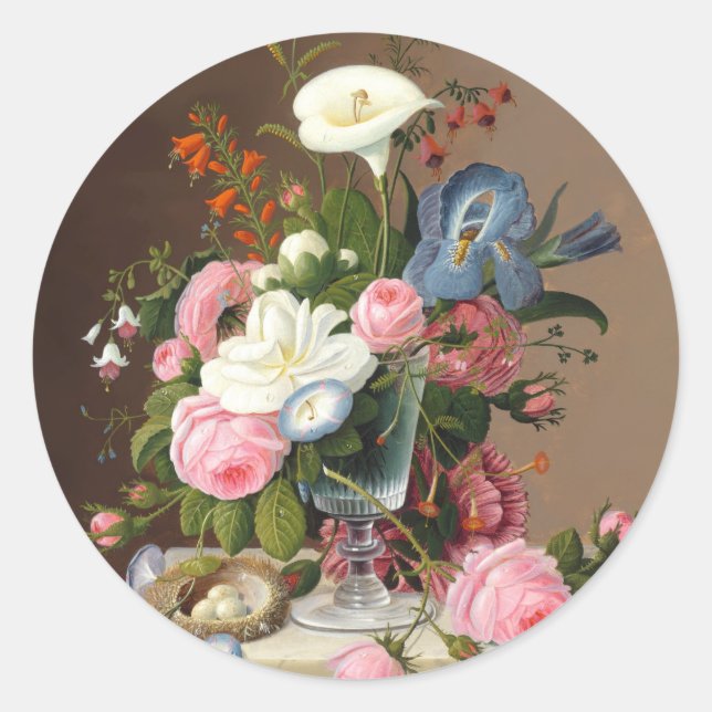 Early Summer Flowers , Severin Roesen Classic Round Sticker (Front)