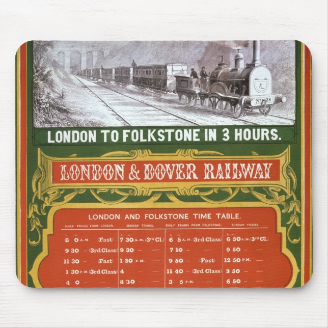 Early timetable for the London to Dover Railway Mouse Pad (Front)