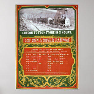 Early timetable for the London to Dover Railway Poster