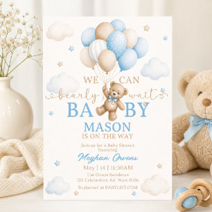 early Wait Baby Shower Teddy Bear Baby Invitation