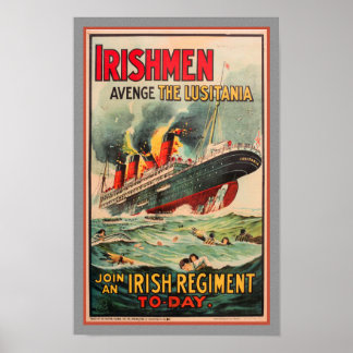 EARLY WWI ERA 'LUSITANIA' PROPAGANDA PRINT