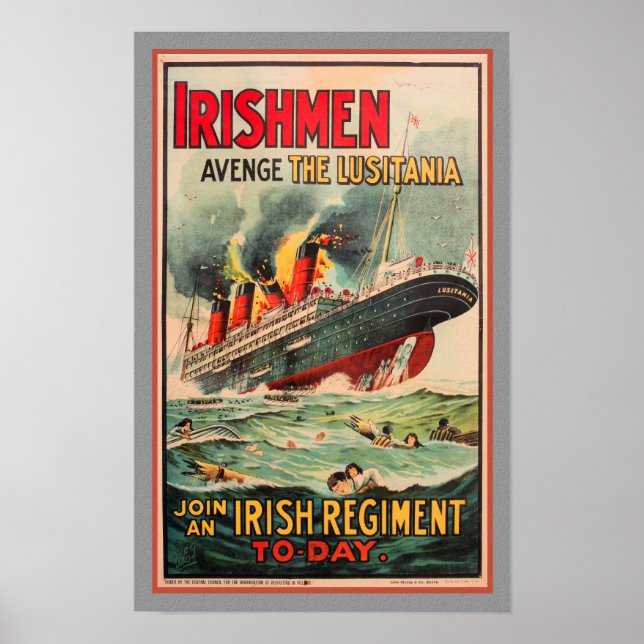 EARLY WWI ERA 'LUSITANIA' PROPAGANDA PRINT (Front)