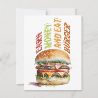 Earn Money And Eat Burger, Humourous Burger Design Thank You Card