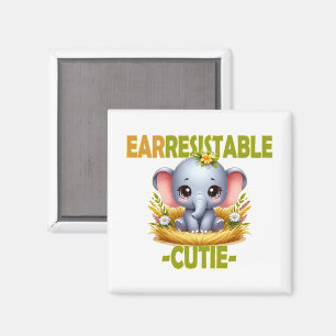 Earresistible Cutie fun pun. Baby Elephant cartoon Magnet