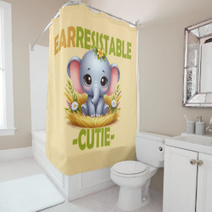 Earresistible Cutie fun pun. Baby Elephant cartoon Shower Curtain