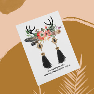 Earring Display Card • Boho Feather Floral Antlers
