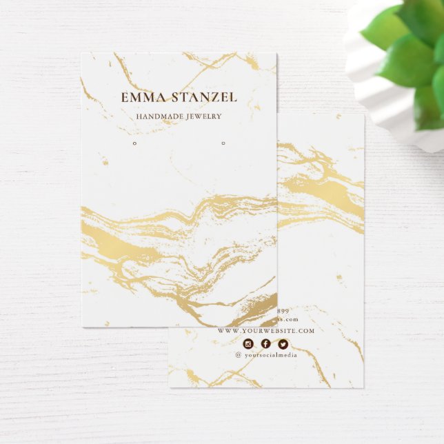 Earring Display Card • Brushed Gold White Marble (Desk)