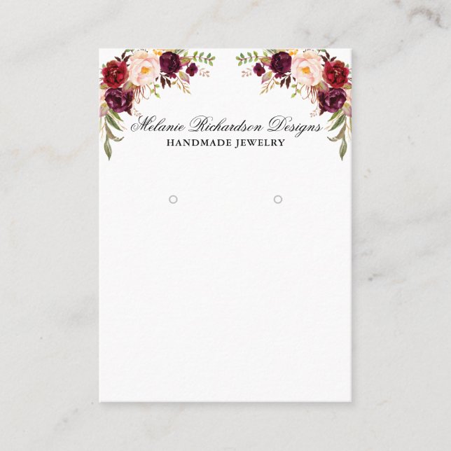 Earring Display Card Burgundy Floral (Front)