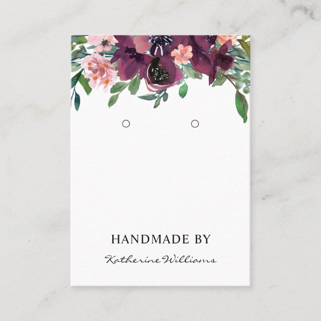 Earring Display Card | Burgundy Watercolor Floral (Front)