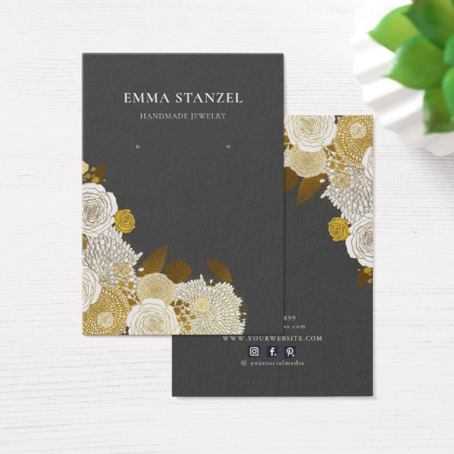 Earring Display Card • Gold Sketched Floral (Desk)