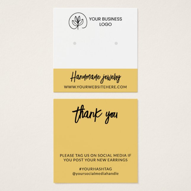 Earring display cards in yellow with your logo (Front & Back)