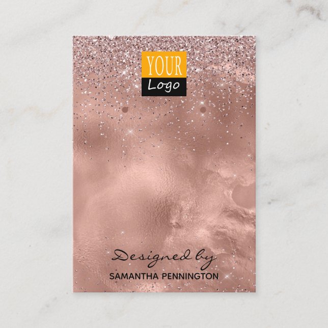 Earring Display Rose Gold Faux Foil & Glitter Logo Business Card (Front)
