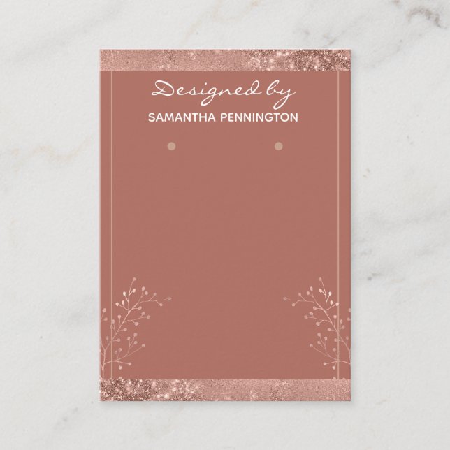 Earring Display Rose Gold Floral Business Card (Front)