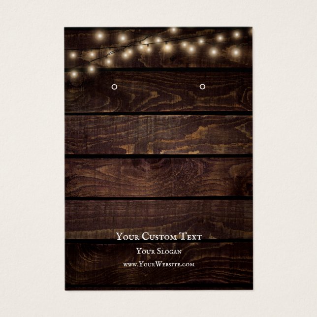 Earring Jewellery Display Card, Rustic Dark Wood (Front)